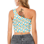 Blue Fried Eggs Pattern Print One Shoulder Crop Top