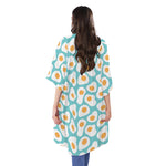 Blue Fried Eggs Pattern Print Open Front Beach Cover Up
