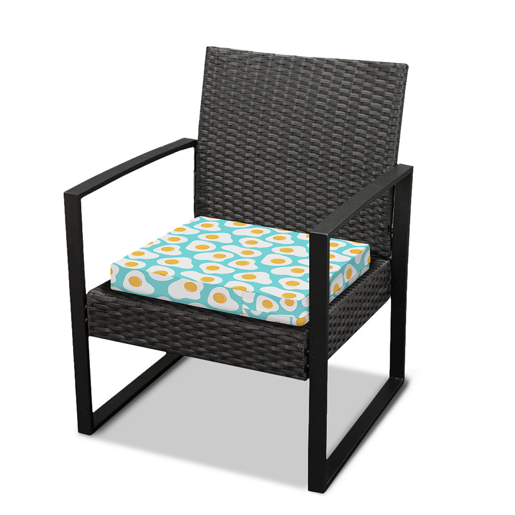 Blue Fried Eggs Pattern Print Outdoor Seat Cushion Cover