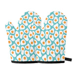 Blue Fried Eggs Pattern Print Oven Mitts