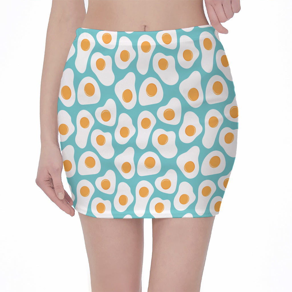 Blue Fried Eggs Pattern Print Pencil Mini Skirt