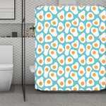 Blue Fried Eggs Pattern Print Polyester Shower Curtain