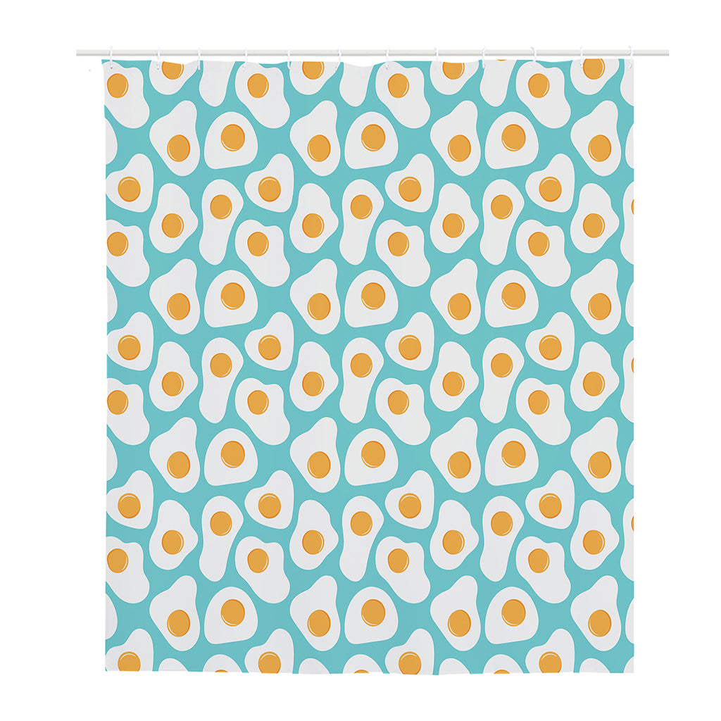 Blue Fried Eggs Pattern Print Polyester Shower Curtain