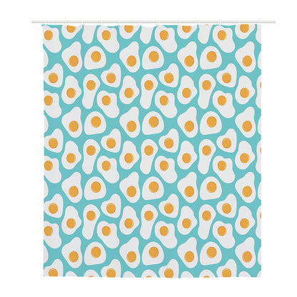 Blue Fried Eggs Pattern Print Polyester Shower Curtain