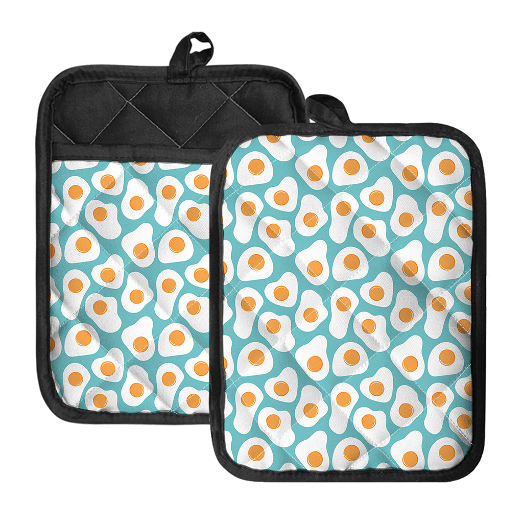 Blue Fried Eggs Pattern Print Pot Holders With Pocket