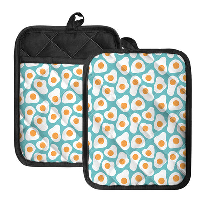 Blue Fried Eggs Pattern Print Pot Holders With Pocket
