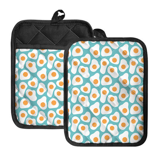 Blue Fried Eggs Pattern Print Pot Holders With Pocket