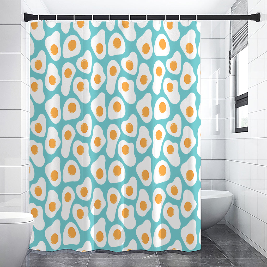 Blue Fried Eggs Pattern Print Premium Shower Curtain