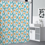 Blue Fried Eggs Pattern Print Premium Shower Curtain