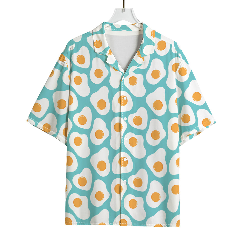 Blue Fried Eggs Pattern Print Rayon Hawaiian Shirt