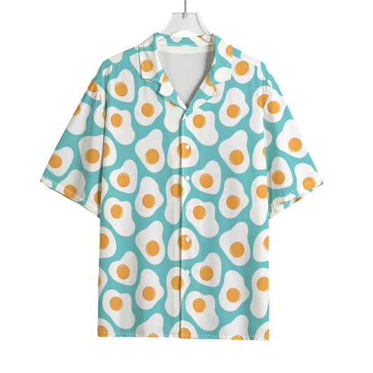 Blue Fried Eggs Pattern Print Rayon Hawaiian Shirt