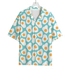 Blue Fried Eggs Pattern Print Rayon Hawaiian Shirt