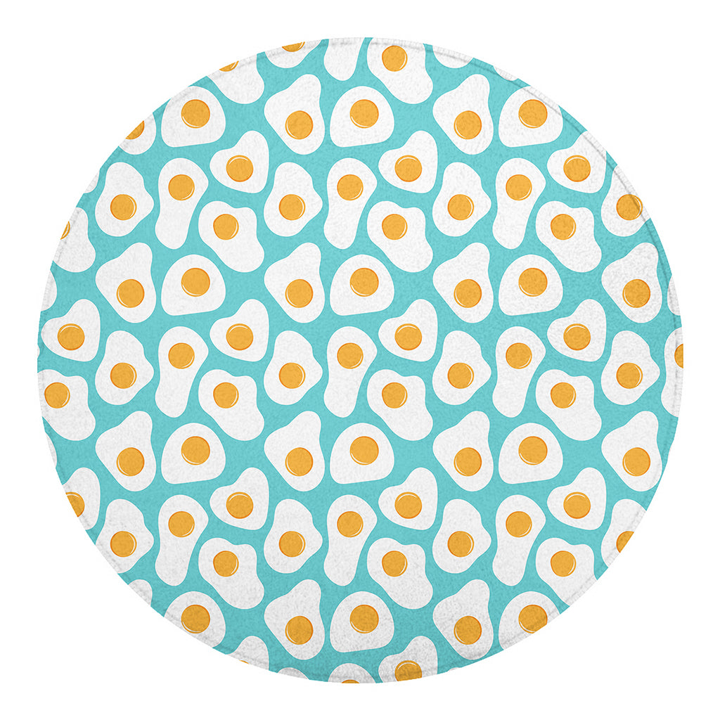 Blue Fried Eggs Pattern Print Round Blanket