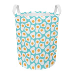 Blue Fried Eggs Pattern Print Round Laundry Basket