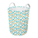 Blue Fried Eggs Pattern Print Round Laundry Basket