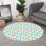 Blue Fried Eggs Pattern Print Round Rug