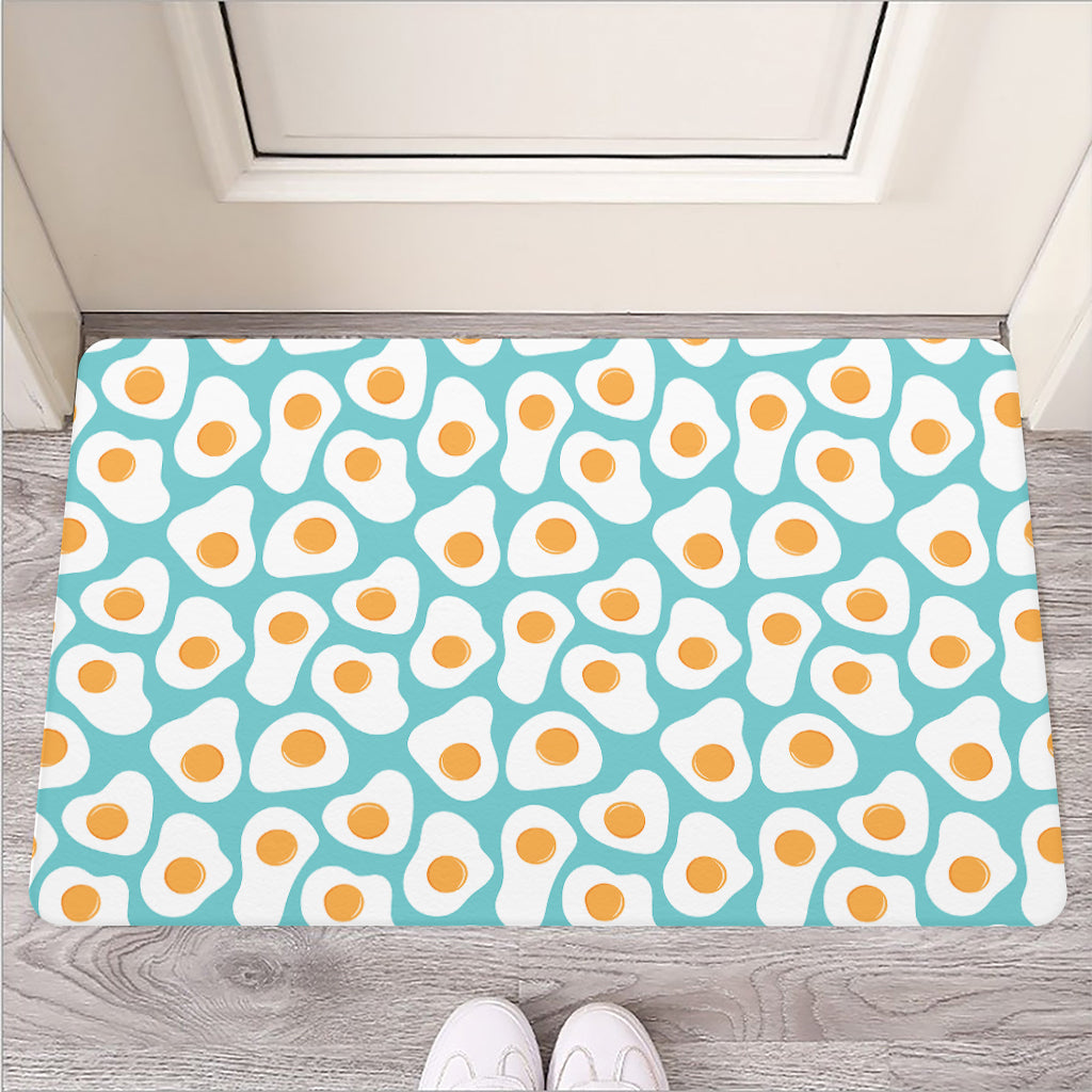 Blue Fried Eggs Pattern Print Rubber Doormat