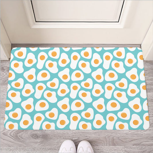 Blue Fried Eggs Pattern Print Rubber Doormat