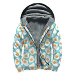 Blue Fried Eggs Pattern Print Sherpa Lined Zip Up Hoodie