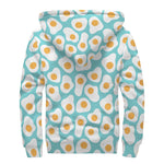 Blue Fried Eggs Pattern Print Sherpa Lined Zip Up Hoodie