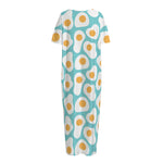 Blue Fried Eggs Pattern Print Short Sleeve Long Nightdress