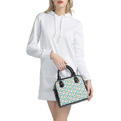 Blue Fried Eggs Pattern Print Shoulder Handbag