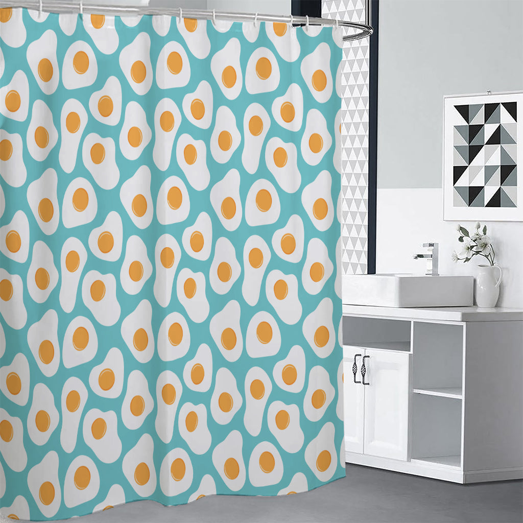Blue Fried Eggs Pattern Print Shower Curtain