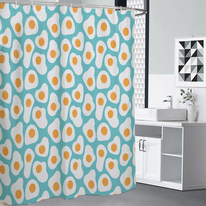 Blue Fried Eggs Pattern Print Shower Curtain