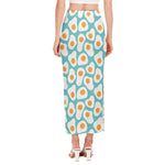 Blue Fried Eggs Pattern Print Side Slit Maxi Skirt