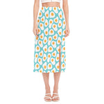 Blue Fried Eggs Pattern Print Side Slit Midi Skirt