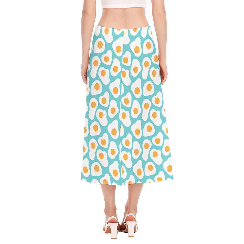 Blue Fried Eggs Pattern Print Side Slit Midi Skirt