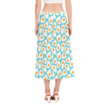 Blue Fried Eggs Pattern Print Side Slit Midi Skirt