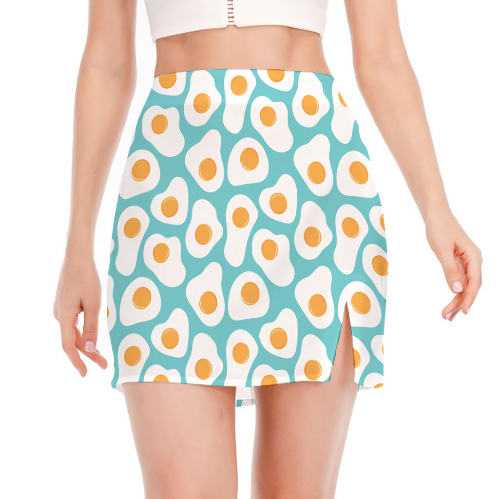 Blue Fried Eggs Pattern Print Side Slit Mini Skirt
