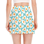 Blue Fried Eggs Pattern Print Side Slit Mini Skirt