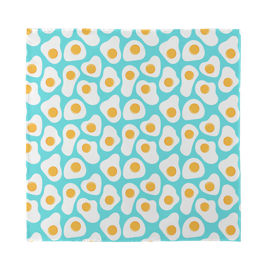 Blue Fried Eggs Pattern Print Silk Bandana