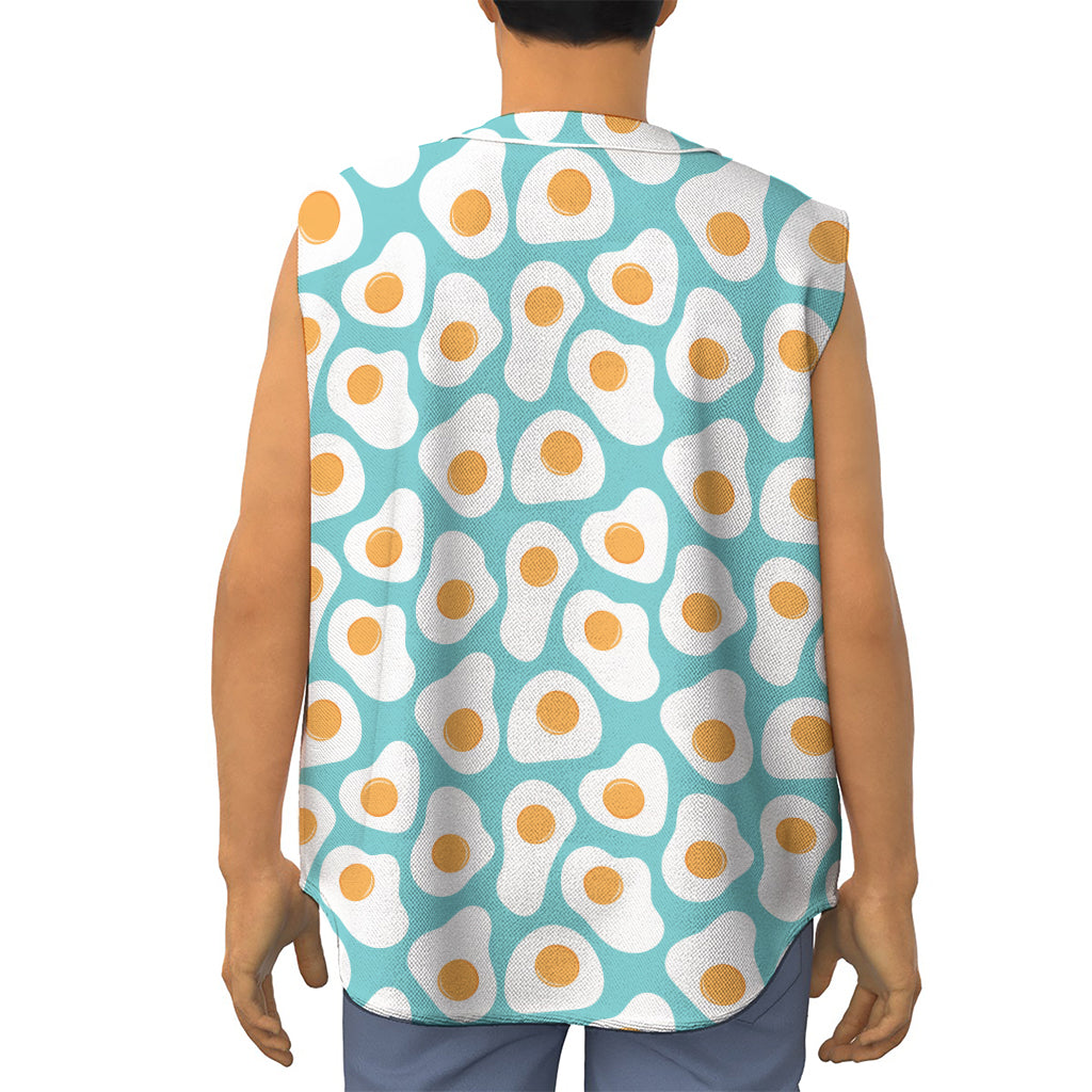 Blue Fried Eggs Pattern Print Sleeveless Baseball Jersey