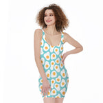 Blue Fried Eggs Pattern Print Sleeveless Bodycon Dress