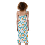 Blue Fried Eggs Pattern Print Slim Fit Midi Cami Dress
