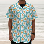 Blue Fried Eggs Pattern Print Textured Short Sleeve Shirt