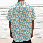 Blue Fried Eggs Pattern Print Textured Short Sleeve Shirt
