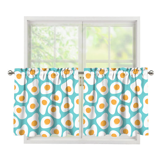 Blue Fried Eggs Pattern Print Tier Curtains