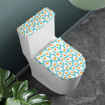 Blue Fried Eggs Pattern Print Toilet Lid And Tank Cover Set