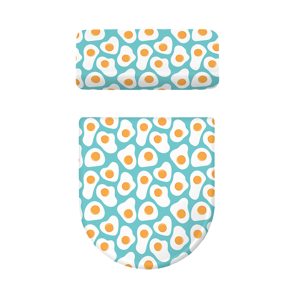 Blue Fried Eggs Pattern Print Toilet Lid And Tank Cover Set