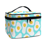 Blue Fried Eggs Pattern Print Travel Makeup Bag
