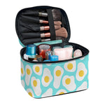 Blue Fried Eggs Pattern Print Travel Makeup Bag