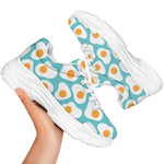 Blue Fried Eggs Pattern Print White Chunky Shoes