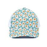 Blue Fried Eggs Pattern Print White Mesh Trucker Cap