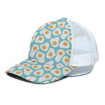 Blue Fried Eggs Pattern Print White Mesh Trucker Cap