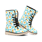 Blue Fried Eggs Pattern Print Winter Boots