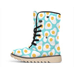 Blue Fried Eggs Pattern Print Winter Boots